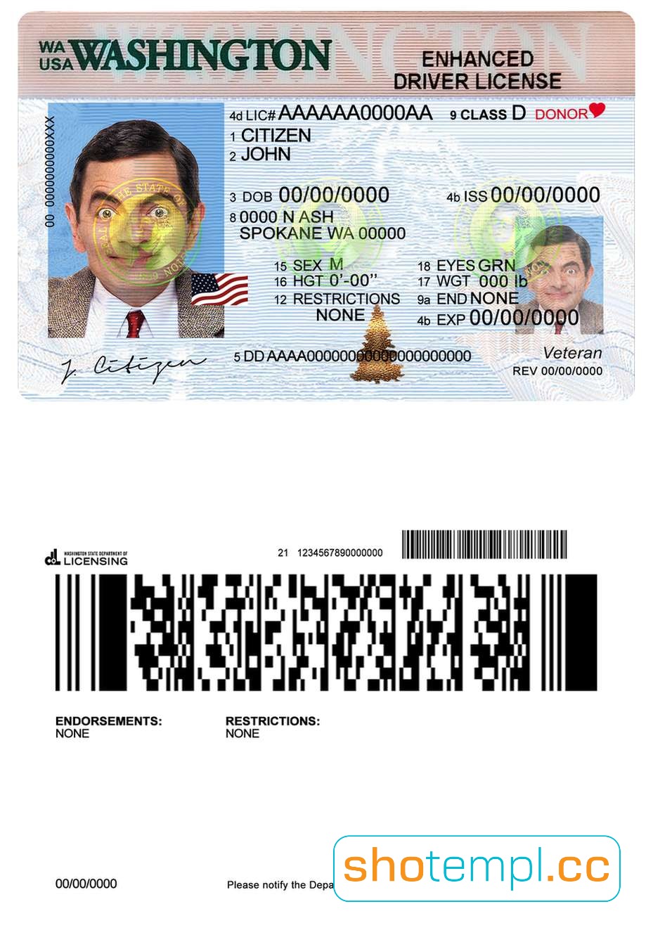 Washington Driver License PSD Template V1